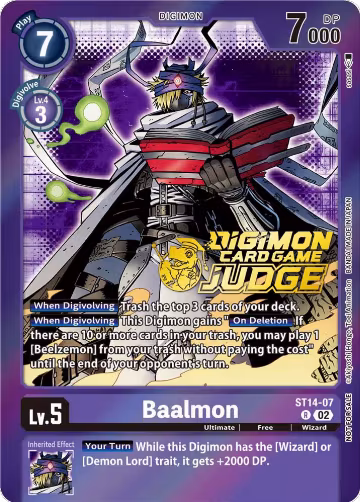 Baalmon - ST14-07 (Judge Pack 4) (ST14-07 R), Starter Deck 14: Beelzemon Advanced Deck Set — Digimon card price