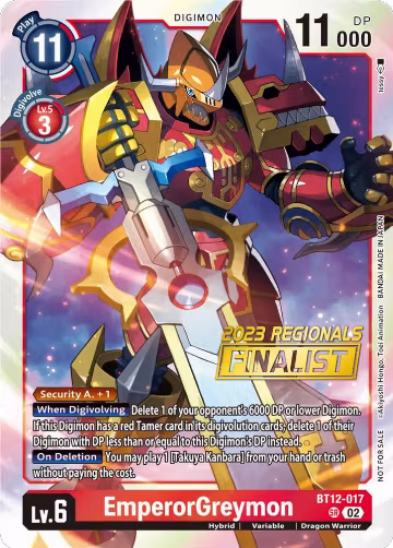 EmperorGreymon (2023 Regionals Finalist) (BT12-017 SR), Across Time — Digimon card price