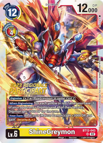 ShineGreymon (2023 Regionals Participant) (BT12-043 SR), Across Time — Digimon card price