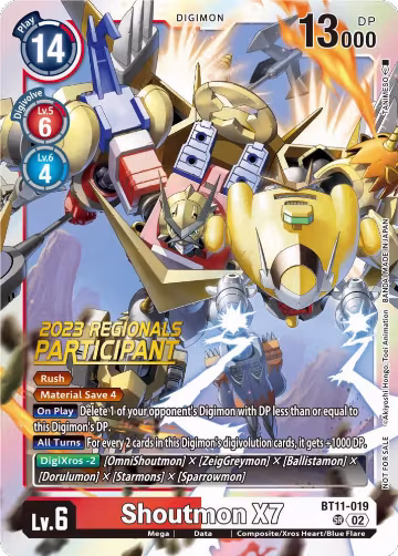 Shoutmon X7 (2023 Regionals Participant) (BT11-019 SR), Dimensional Phase — Digimon card price