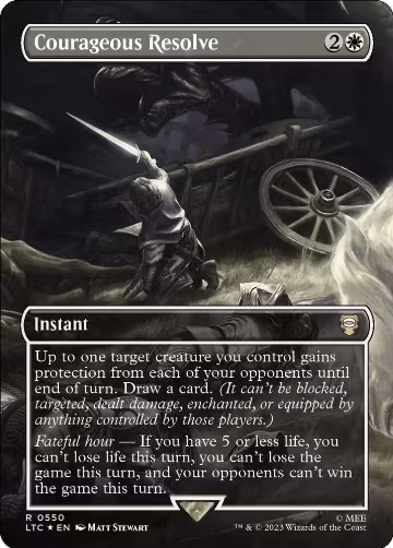 Courageous Resolve (Borderless) (Surge Foil) (550), Commander: The Lord of the Rings: Tales of Middle-earth — Magic card price
