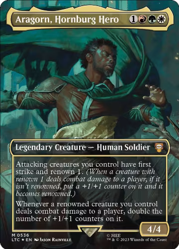 Aragorn, Hornburg Hero (Borderless) (Surge Foil) (536), Commander: The Lord of the Rings: Tales of Middle-earth — Magic card price
