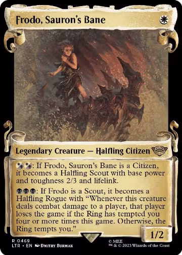 Frodo, Sauron's Bane (Showcase Scrolls) (469), Universes Beyond: The Lord of the Rings: Tales of Middle-earth — Magic card price