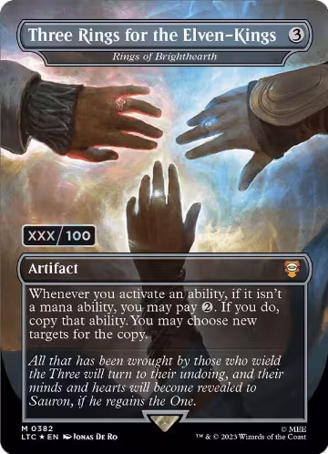 Three Rings for the Elven-Kings - Rings of Brighthearth (Borderless) (Serial Numbered) (382), Commander: The Lord of the Rings: Tales of Middle-earth — Magic card price