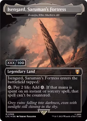 Isengard, Saruman's Fortress - Boseiju, Who Shelters All (Borderless) (Serial Numbered) (389), Commander: The Lord of the Rings: Tales of Middle-earth — Magic card price