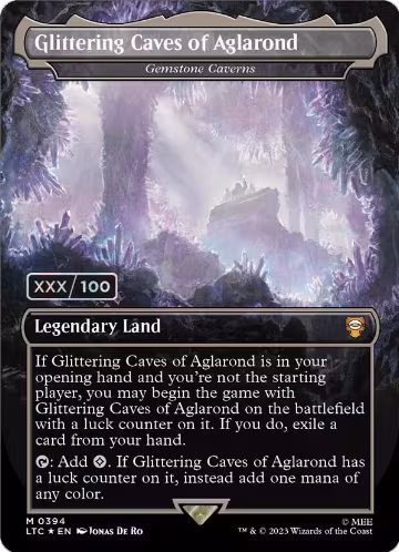 Glittering Caves of Aglarond - Gemstone Caverns (Borderless) (Serial Numbered) (394), Commander: The Lord of the Rings: Tales of Middle-earth — Magic card price