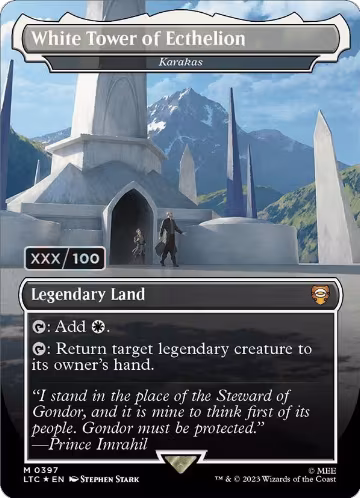 White Tower of Ecthelion - Karakas (Borderless) (Serial Numbered) (397), Commander: The Lord of the Rings: Tales of Middle-earth — Magic card price