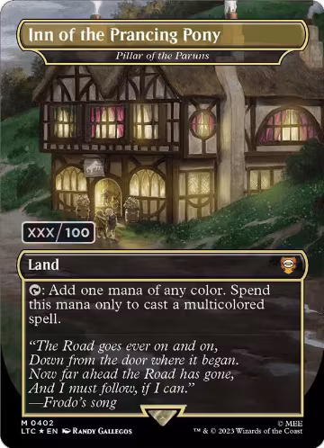 Inn of the Prancing Pony - Pillar of the Paruns (Borderless) (Serial Numbered) (402), Commander: The Lord of the Rings: Tales of Middle-earth — Magic card price