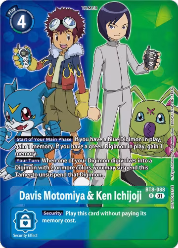 Davis Motomiya & Ken Ichijoji (Tamer Party Pack -The Beginning-) (BT8-088 R), New Awakening — Digimon card price