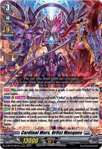 Cardinal Mors, Orfist Masques (D-BT12/007EN), D-BT12: Evenfall Onslaught — Vanguard card price