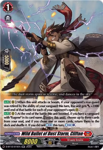 Wild Bullet of Dust Storm, Clifton (D-BT12/019EN), D-BT12: Evenfall Onslaught — Vanguard card price