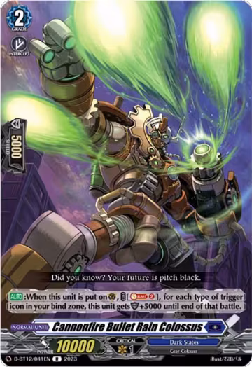 Cannonfire Bullet Rain Colossus (D-BT12/041EN), D-BT12: Evenfall Onslaught — Vanguard card price