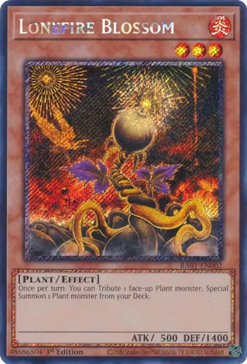 Lonefire Blossom (Platinum Secret Rare) (RA01-EN002), 25th Anniversary Rarity Collection — Yu-Gi-Oh! card price