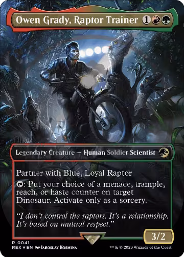 Owen Grady, Raptor Trainer (Borderless) (Emblem) (41), Universes Beyond: Jurassic World Collection — Magic card price
