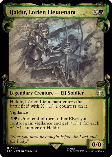 Haldir, Lorien Lieutenant (Showcase Scrolls) (441), Commander: The Lord of the Rings: Tales of Middle-earth — Magic card price