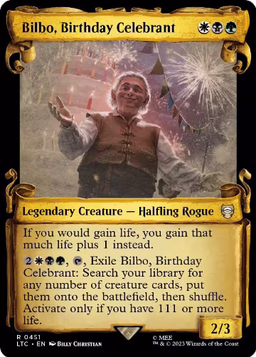 Bilbo, Birthday Celebrant (Showcase Scrolls) (451), Commander: The Lord of the Rings: Tales of Middle-earth — Magic card price