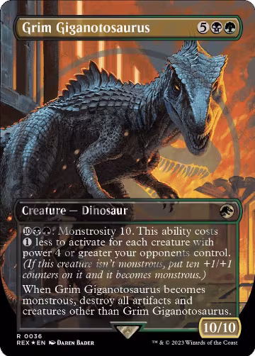 Grim Giganotosaurus (Borderless) (Emblem) (36), Universes Beyond: Jurassic World Collection — Magic card price