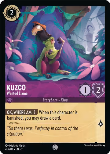Kuzco - Wanted Llama (45/204), Rise of the Floodborn — Lorcana card price