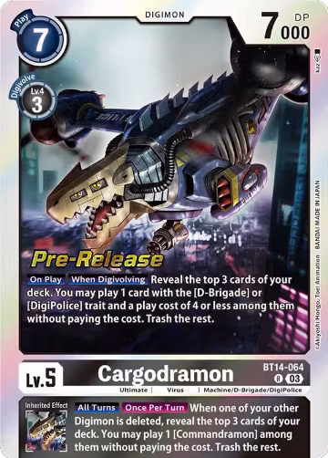 Cargodramon (BT14-064 R), Blast Ace Pre-Release Cards — Digimon card price