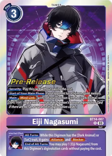 Eiji Nagasumi (BT14-087 R), Blast Ace Pre-Release Cards — Digimon card price
