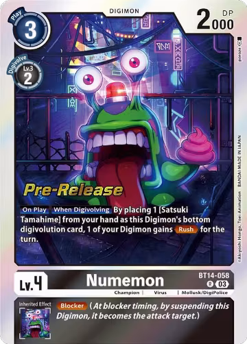 Numemon (BT14-058 R), Blast Ace Pre-Release Cards — Digimon card price