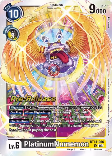 PlatinumNumemon (BT14-066 R), Blast Ace Pre-Release Cards — Digimon card price