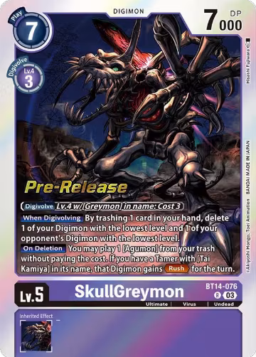 SkullGreymon (BT14-076 R), Blast Ace Pre-Release Cards — Digimon card price