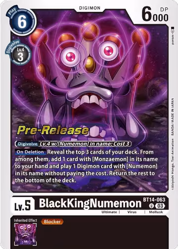 BlackKingNumemon (BT14-063 U), Blast Ace Pre-Release Cards — Digimon card price