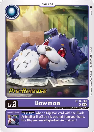Bowmon (BT14-006 U), Blast Ace Pre-Release Cards — Digimon card price