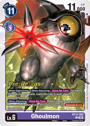 Ghoulmon (BT14-080 U), Blast Ace Pre-Release Cards — Digimon card price