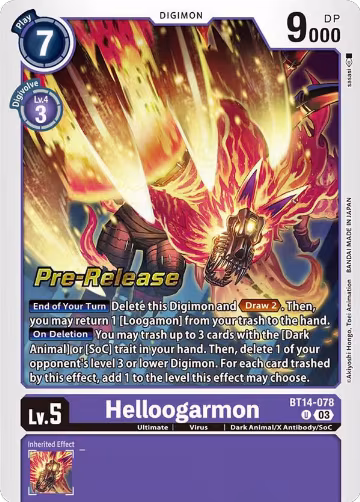 Helloogarmon (BT14-078 U), Blast Ace Pre-Release Cards — Digimon card price