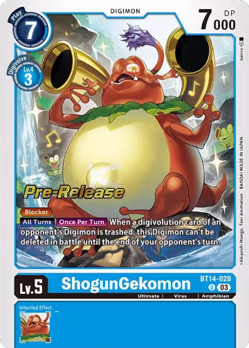 ShogunGekomon (BT14-028 U), Blast Ace Pre-Release Cards — Digimon card price