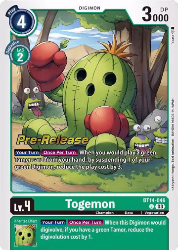 Togemon (BT14-046 U), Blast Ace Pre-Release Cards — Digimon card price