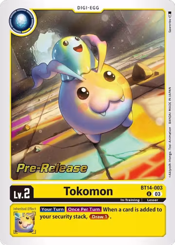 Tokomon (BT14-003 U), Blast Ace Pre-Release Cards — Digimon card price