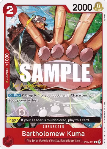 Bartholomew Kuma (OP05-011), Awakening of the New Era: 1st Anniversary Tournament Cards — One Piece card price