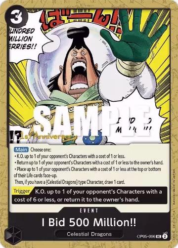 I Bid 500 Million!! (OP05-096), Awakening of the New Era: 1st Anniversary Tournament Cards — One Piece card price
