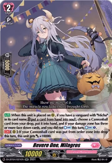 Revere One, Milagros (D-LBT04/021EN), D-LBT04: Lyrical Monasterio ~Trick or Trick!~ — Vanguard card price
