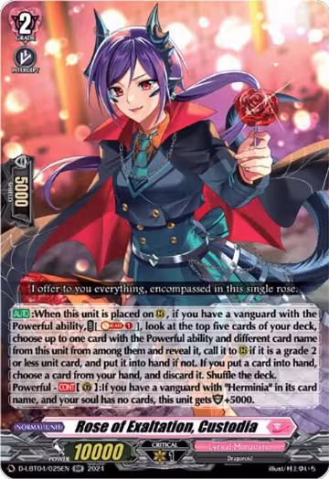 Rose of Exaltation, Custodia (D-LBT04/025EN), D-LBT04: Lyrical Monasterio ~Trick or Trick!~ — Vanguard card price