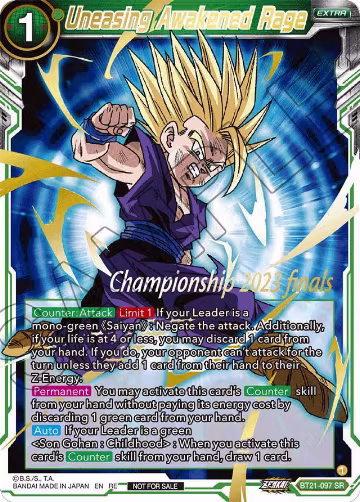Uneasing Awakened Rage (2023 Championship Finals Celebration Pack Deluxe Set) (BT21-097), Tournament Promotion Cards — DB Super card price