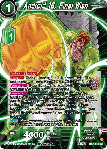 Android 16, Final Wish (2023 Championship Finals Zenkai Premium Pack) (BT21-074), Tournament Promotion Cards — DB Super card price