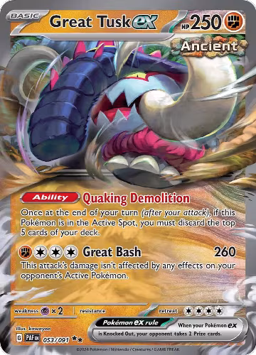 Great Tusk ex (053/091), Paldean Fates — Pokémon card price