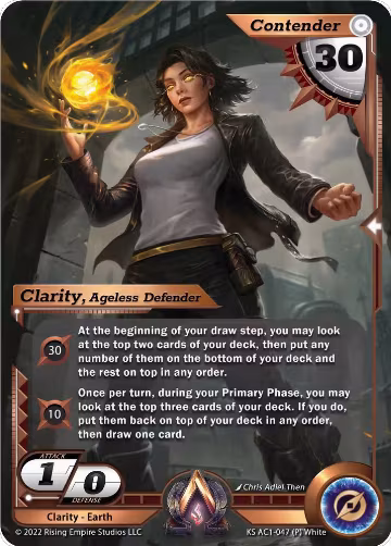 Clarity, Ageless Defender (Stretch Goal Promo) (KS AC1-047), The Awakening (Kickstarter) — Alpha Clash card price