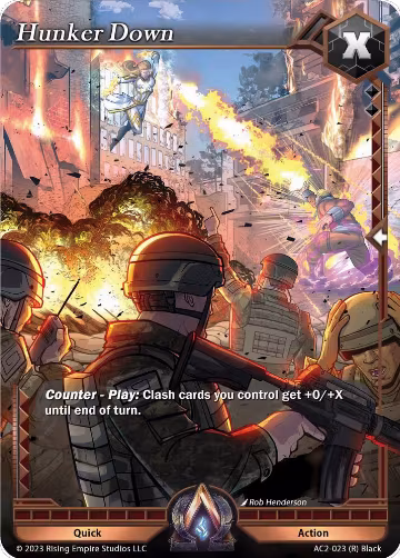 Hunker Down (AC2-023), Clashgrounds — Alpha Clash card price