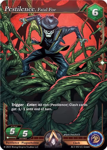 Pestilence, Fatal Foe (AC2-032), Clashgrounds — Alpha Clash card price