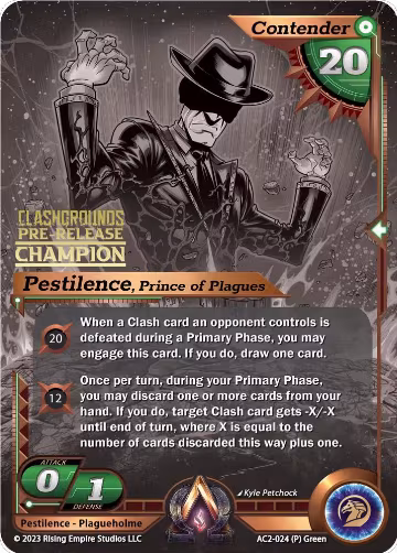 Pestilence, Prince of Plagues (Pre-Release Champion) (AC2-024), Clashgrounds — Alpha Clash card price