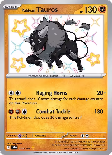 Paldean Tauros - 172/091 (172/091), Paldean Fates — Pokémon card price