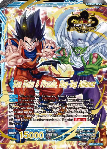 Son Goku // Son Goku & Piccolo, Rag-Tag Alliance (2023 Worlds ZENKAI 06 Leader Set) (BT23-037), Tournament Promotion Cards — DB Super card price