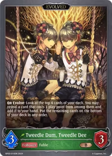 Tweedle Dum, Tweedle Dee (Evolved) (BP03-015EN), Flame of Laevateinn — Shadowverse card price
