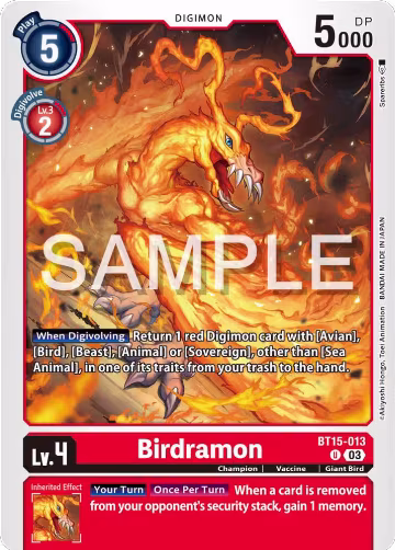 Birdramon (BT15-013 U), Exceed Apocalypse — Digimon card price