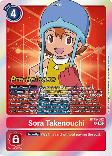 Sora Takenouchi (BT15-082 R), Exceed Apocalypse Pre-Release Cards — Digimon card price